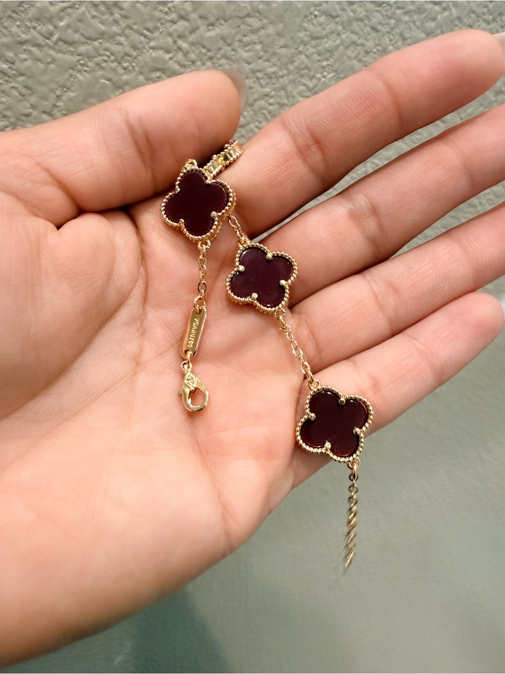 Gold and Deep Red Clover Link Necklace - Women Jewelry